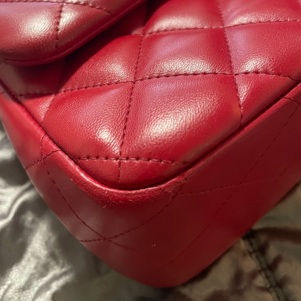 Authentic CHANEL Lipstick Red Leather Jumbo Double Flap Bag SHW RARE - Picture 6 of 12